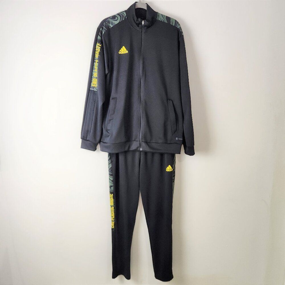 Adidas Tracksuit Mens L Black Green Tiro Three Stripe Jacket Pants Joggers RFTO